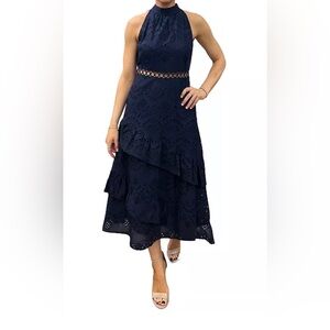 Sam Edelman women’s eyelet high-neck sleeveless tired dress